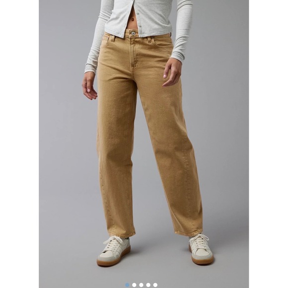 American Eagle Outfitters Denim - American Eagle Barrel Jeans Women 16 Tan Excellent High Rise Relaxed Khaki Boho